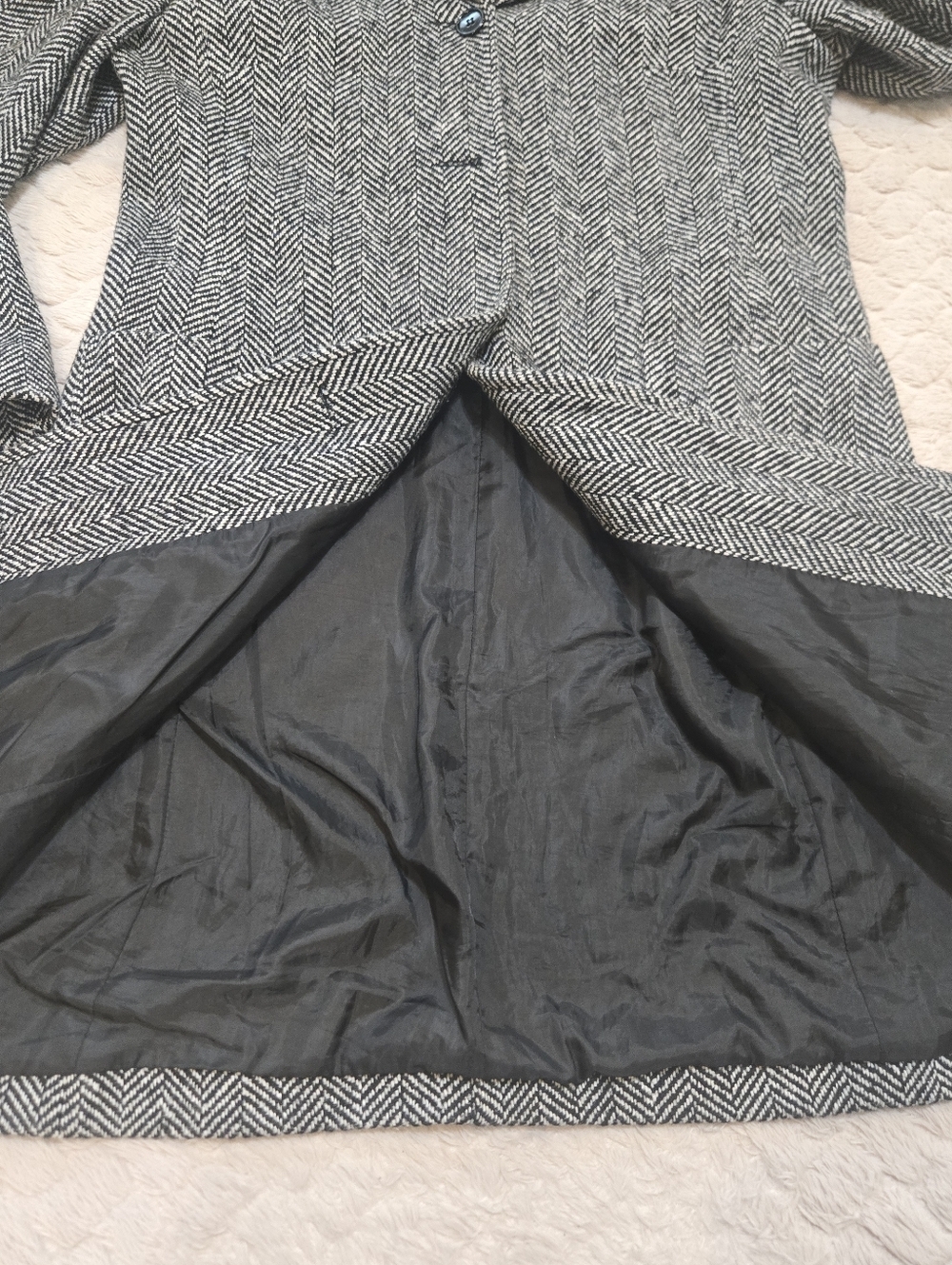 Real Comfort Vintage Black & White Tweed Herringbone Wool-Blend Coat, Size 12 - Picture 7 of 8